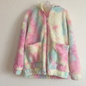 Sugar Thrillz Dolls Kill Pastel Kawaii Rainbow Oversized Full Zip Coat Small